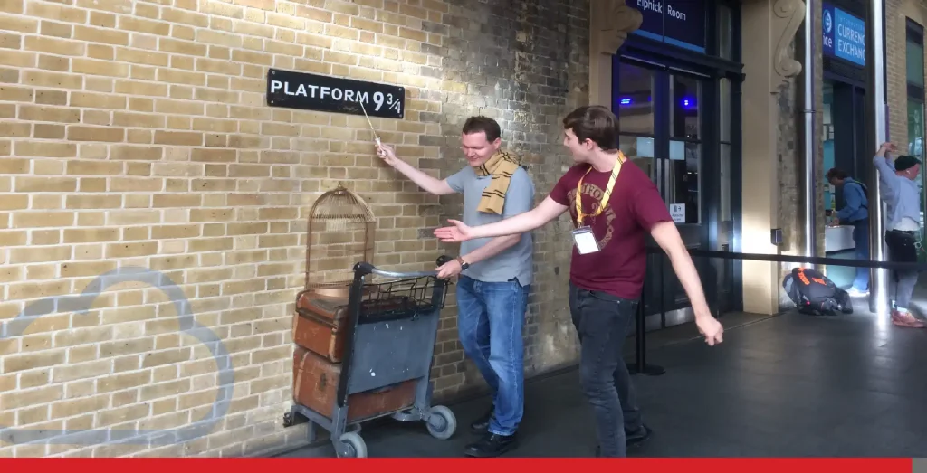 The author pictured at platform 9 and three quarters.