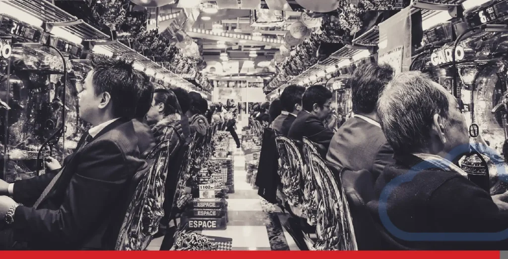 People play coin operated games of Pachinko in Tokyo, Japan.